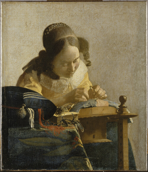 Johannes Vermeer (1632-1675), La Dentellière, vers 1670-1671, huile sur toile marouflée sur panneau, 24,5x21 cm, Delft, actuels Pays-Bas, Paris, musée du Louvre, département des Peintures © René-Gabriel Ojeda / RMN-GP